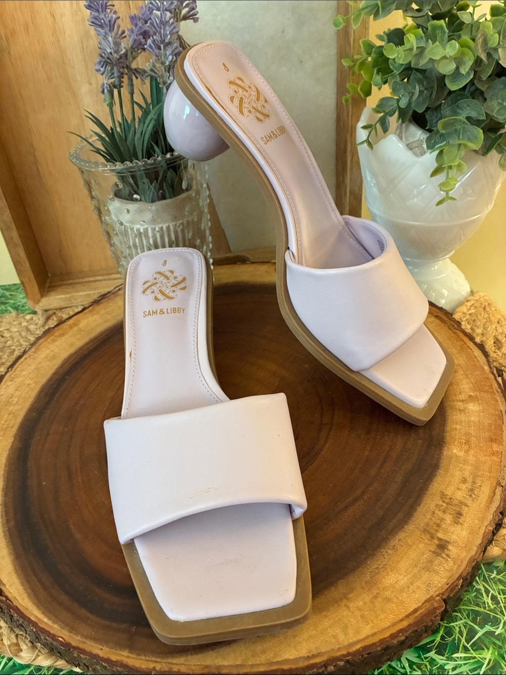 Sam & Libby Lilac Slide Mules with Sculpted Ball Heel